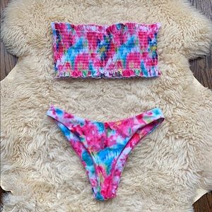 ZAFUL Tie Dye Smocked Bandeau Bikini Size S!